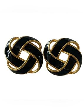 Vintage Napier Black Gold Knot Earrings 80s 90s